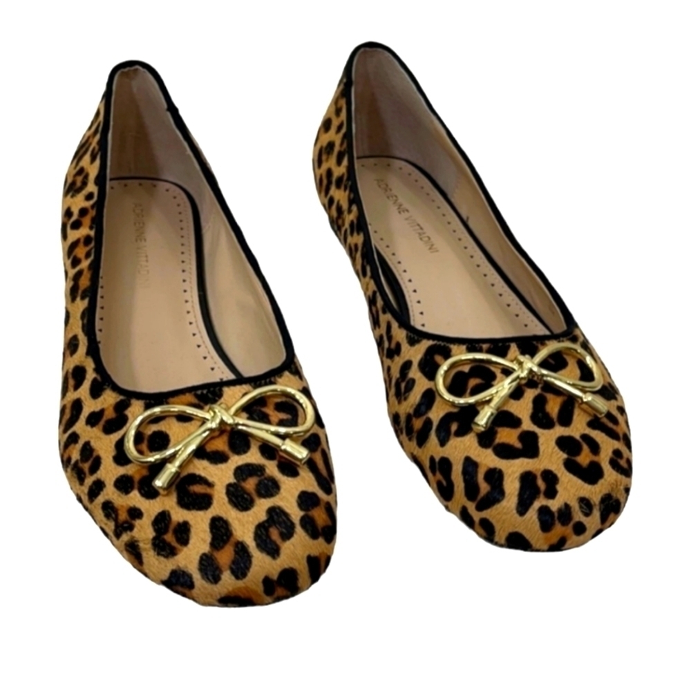 Adrienne Vittadini Ballet‎ Flats Leopard Print Gold Bow